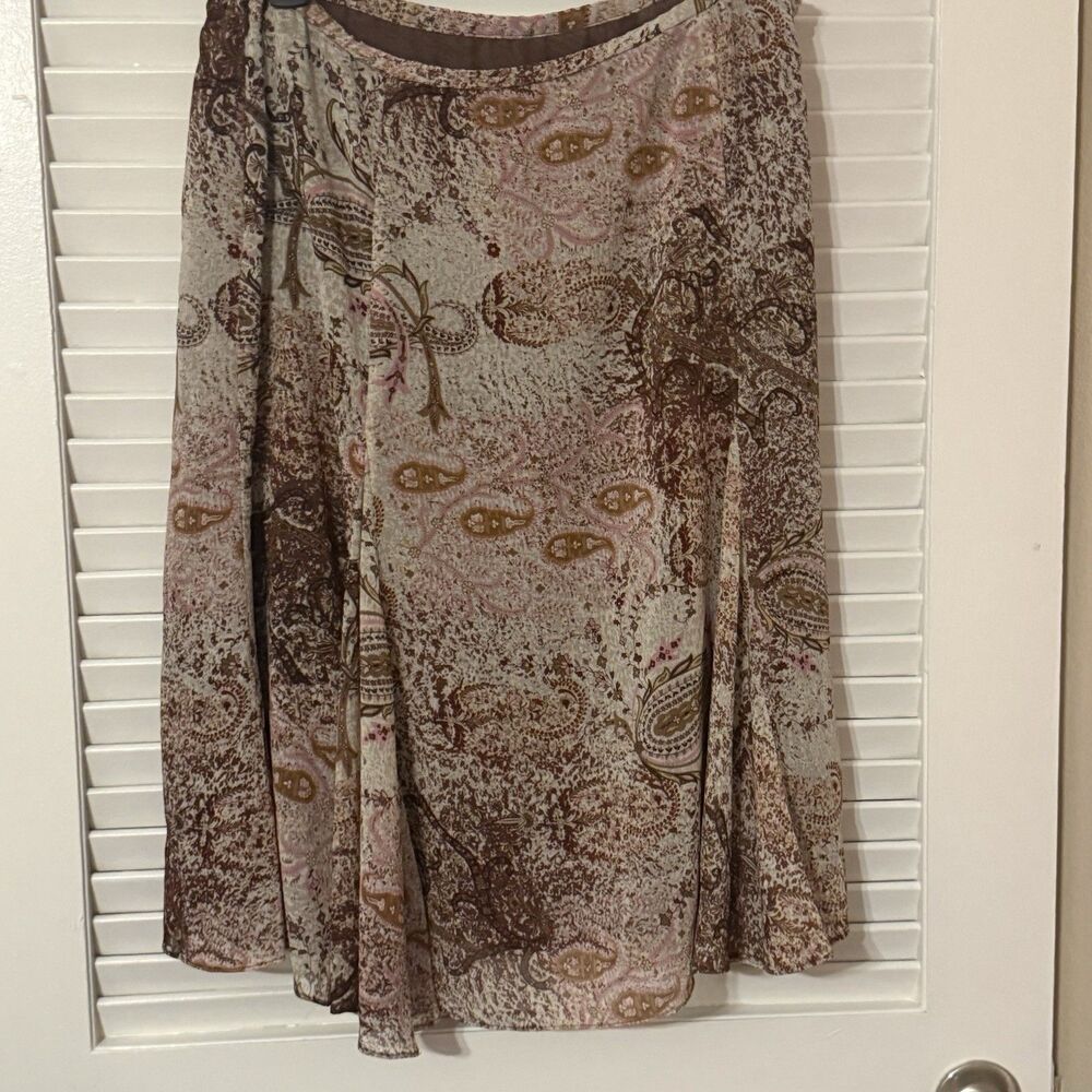 VTG Coldwater Creek Paisley Midi Skirt Petite Large Y2K Brown Pink Muddy Floral